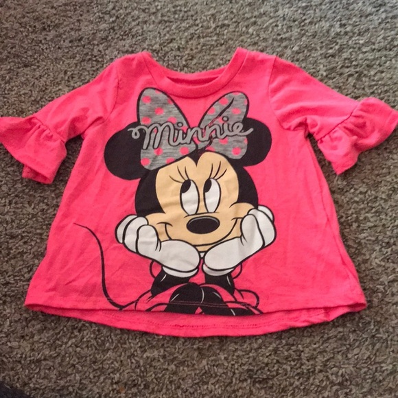 Disney Other - Disney Minnie Mouse Neon Pink Ruffled Sleeve Top